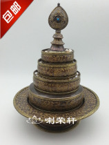 Purely handmade in Nepal gilt copper carved Mancha tray Thirty-seven piles of Mancharo medium size