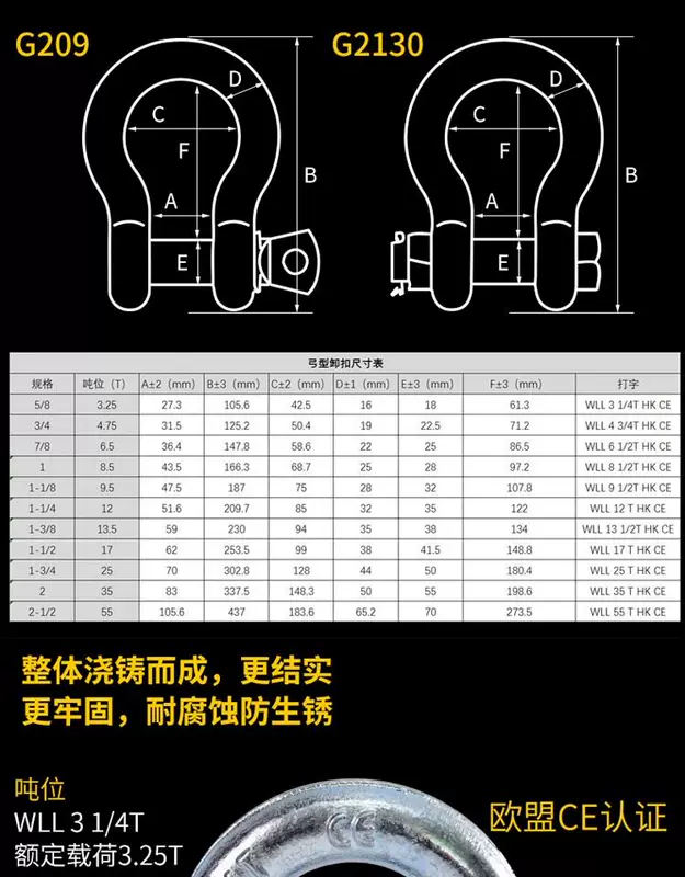 Còng cung U-ring phụ kiện nâng dụng cụ nâng móc hình chữ D khóa cung nâng tai luyện kim - Dụng cụ thủy lực / nâng 	ròng rọc cứu hộ