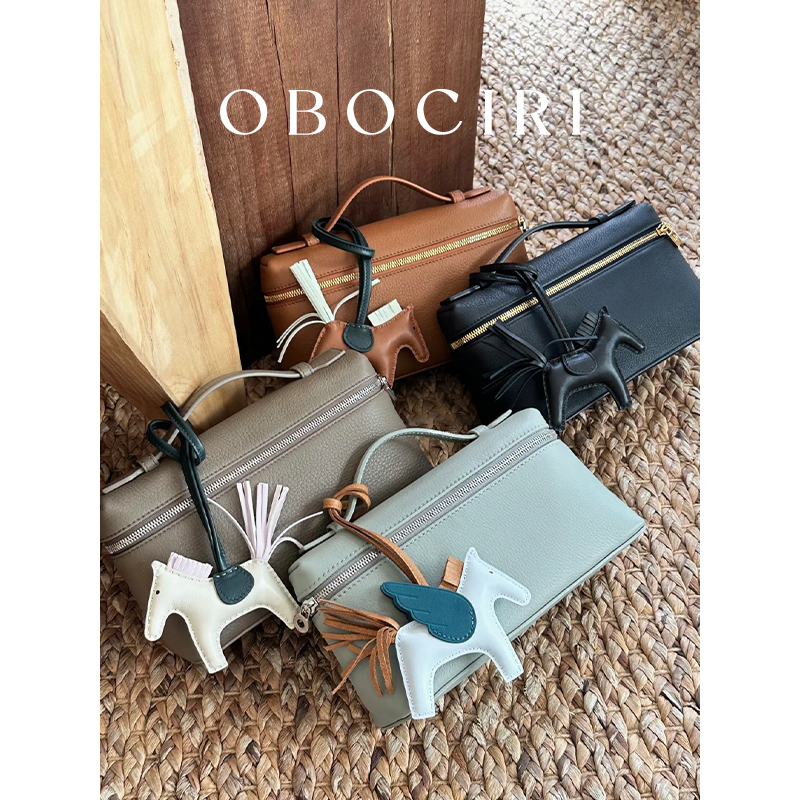 First-Layer Cowhide Lp19 Lunch Box Bag, Simple Hand-Held Small Square Bag, Fashionable and Versatile Kelly Bag, Single Shoulder Crossbody Bag for Women