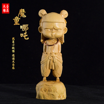 Boxwood carving hand-run log handle hand-held Piece Magic Boy three Prince Nezha ornaments carving carving crafts collection