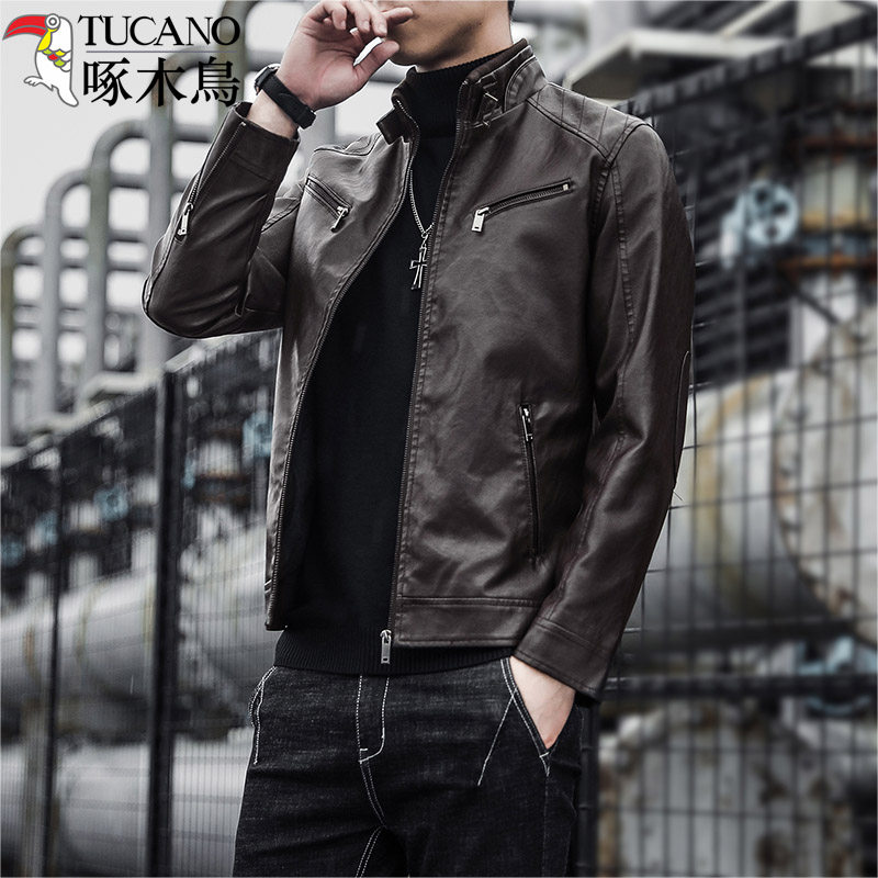 H-pecker Big Big Cabinet Seafur fur coat for men spring handsome spring handsome locomotive male leather jacket coat
