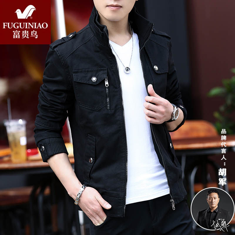 Rich bird men's jacket Korean version of the trend handsome tooling youth spring and autumn spring thin section autumn denim jacket men