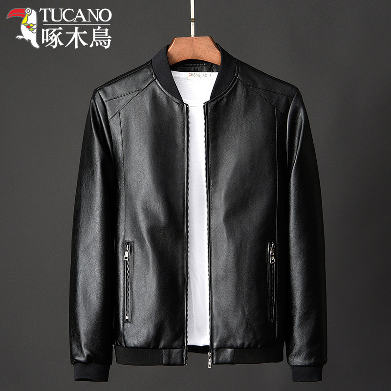 Woodpecker counter Haining leather jacket men's spring thin section mature and stable middle-aged coat leather jacket men