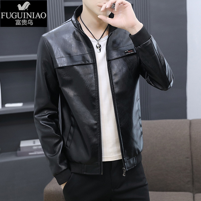 Fugui bird fur coat male machine jacket Korean version trend to be handsome and mature and steady and heavy spring season PU leather jacket man