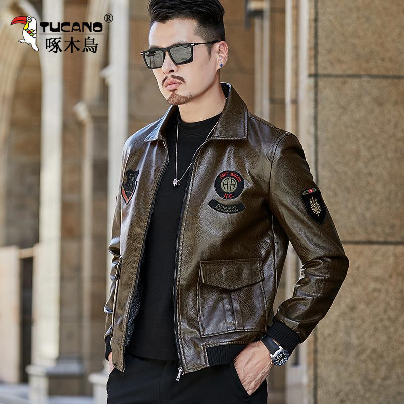 Peck Wood Special Cabinet Big Board Big Code Men's Leather Leather Clothing Spring Autumn 2022 New Gush Leather Jacket Jacket Man 