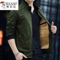 Woodpecker counter big brand cotton denim jacket mens winter clothes plus velvet thickened jacket windbreaker cotton clothes