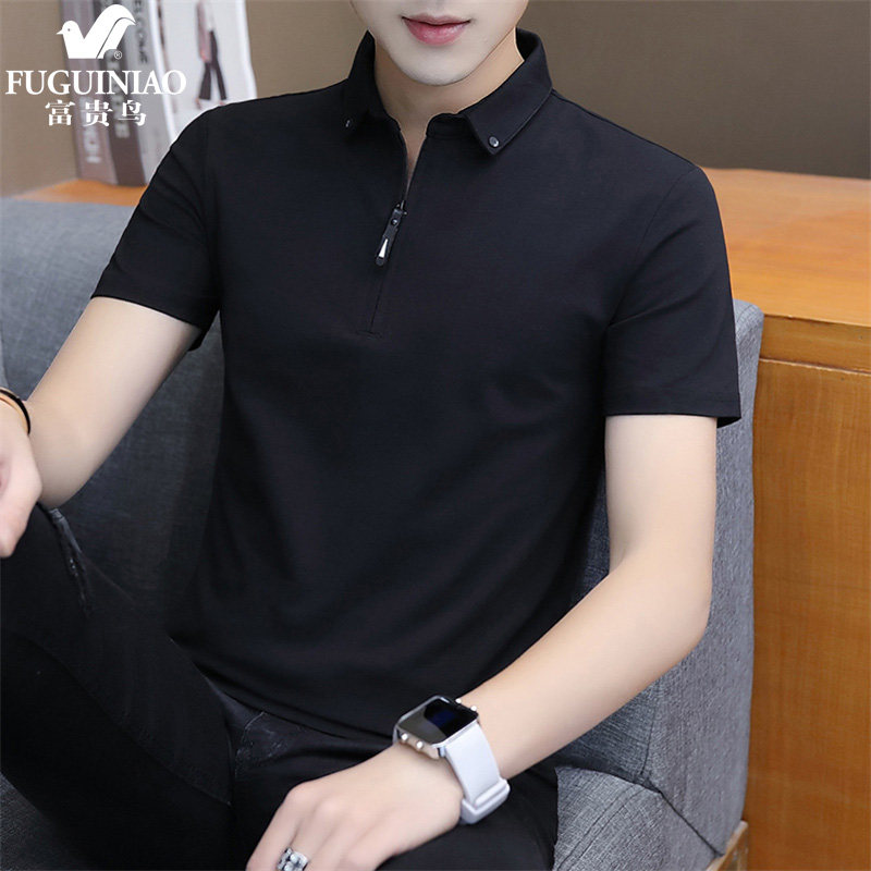 Rich Expensive Birds Summer New Men Polo Shirts Korean Prints Pure Cotton Turtlenecks Business Pure Color Workout Short Sleeve Tshirt