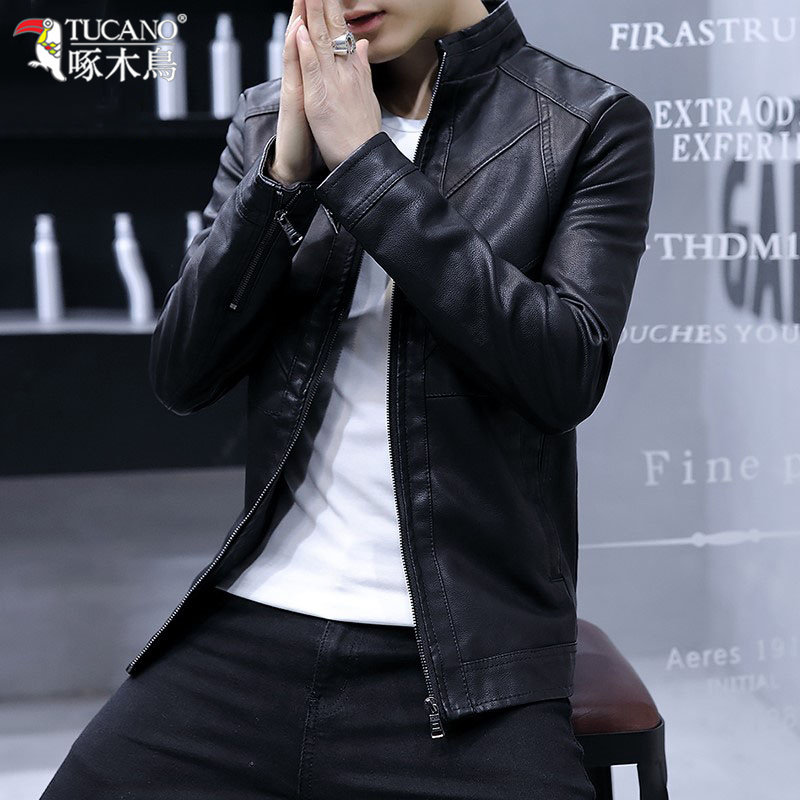 Woodpecker Haining counter official flagship store men's leather jacket men's spring leather jacket overcoat men