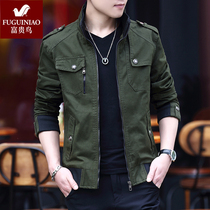 Fugui bird denim jacket mens spring autumn winter Korean version Chauga suede thickened winter autumn and winter uniform army green jacket man