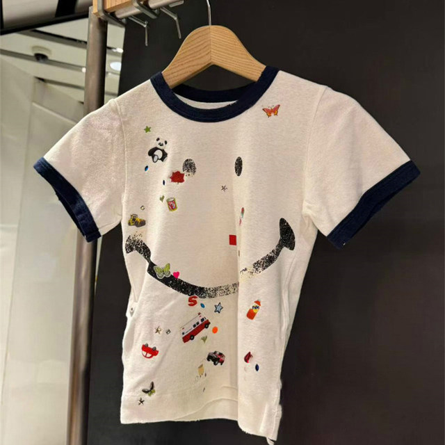 Spring and summer new niche small pattern narrow short-sleeved T-shirt
