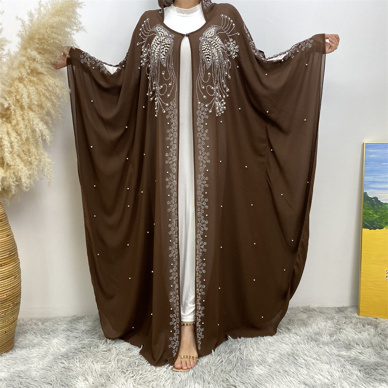 Pakistani Traditional Shirt, Middle Eastern Dubai Travel Long Skirt, Elegant Summer Flowing Rhinestone Cardigan Dress