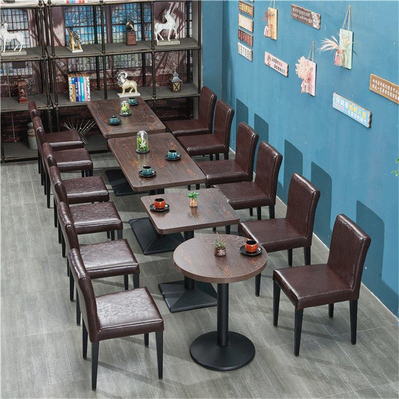 Retro Western Restaurant Light Luxury Milk Tea Shop Table and Chair Combination Catering Fast Food Restaurant Snack Burger Double Fabric Cafe