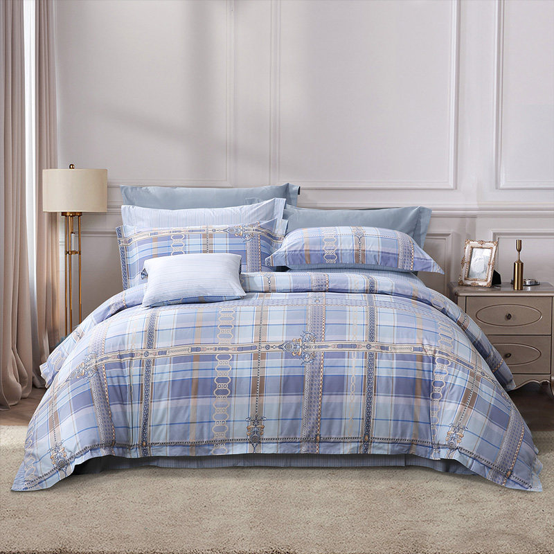 Fuannah Home Textiles Four Pieces Of Leseille Heather Heather Cotton Linen Neutral Plaid Quilt Nordic Wind Bed Accessories