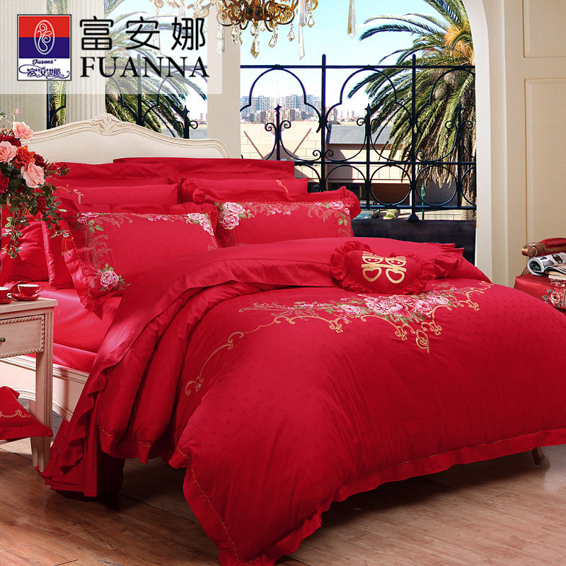 Fuana Home Spun Wedding Celebration Four Pieces Total Cotton Pure Cotton Multipiece Set 1 8m Quilt Cover Double Red Wedding Kit