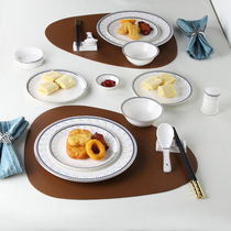 Simple elliptical triangle pu placemat thickened leather non-slip heat insulation Western mat Leave-in plate mat Coaster bowl mat