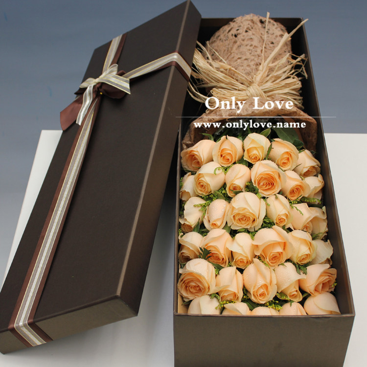 33香槟红粉玫瑰郁金香女友生日礼盒深圳鲜花同城速递福田罗湖南山