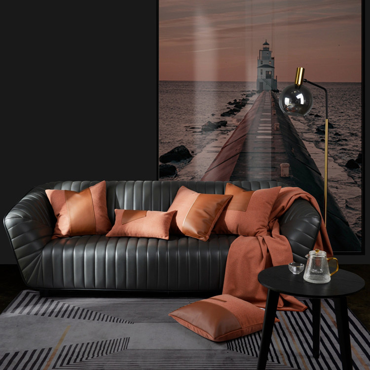 American genuine leather splicing process cushions with pillow orange orange orange-like board room sofa office headboard backrest