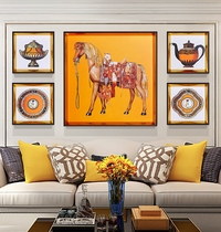 American light luxury living room decoration painting combination creative porch hanging painting background wall painting model room mural painting modern horse painting