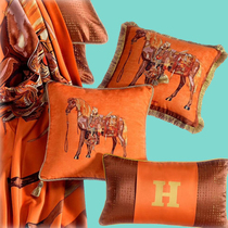 American light luxury horse orange pillow pillow orange model room home living room sofa bedside tassel cushion