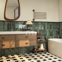 Uncle Lai retro style gradient green long strip tiles bathroom restaurant bathroom living room old bright wall tiles