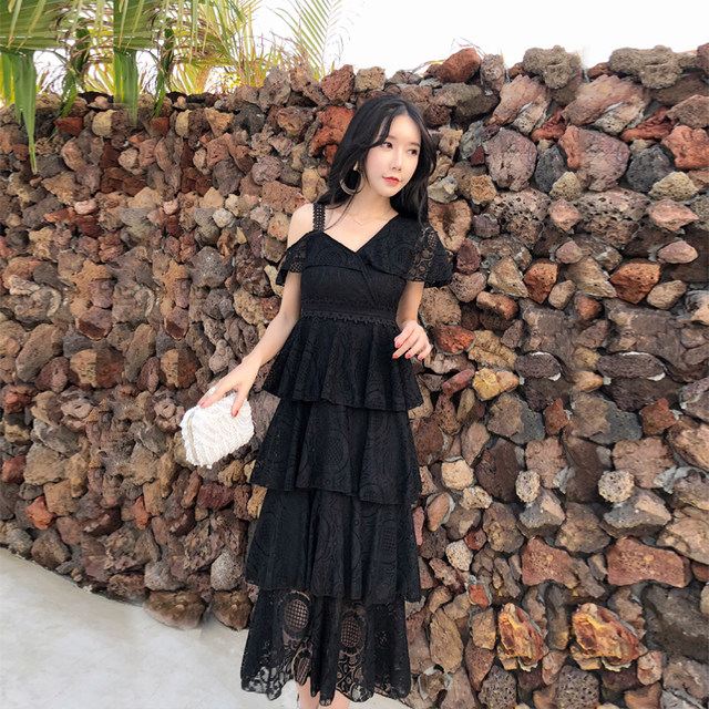 French retro skirt 2022 summer new celebrity temperament sexy lace cake dress female super fairy skirt