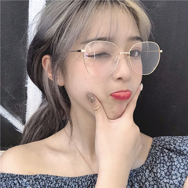 Kính gọng kính nữ phiên bản Hàn Quốc cá tính retro full frame kim loại mặt tròn mỏng và đơn giản siêu nhẹ gương phẳng kính nam khung kính nam