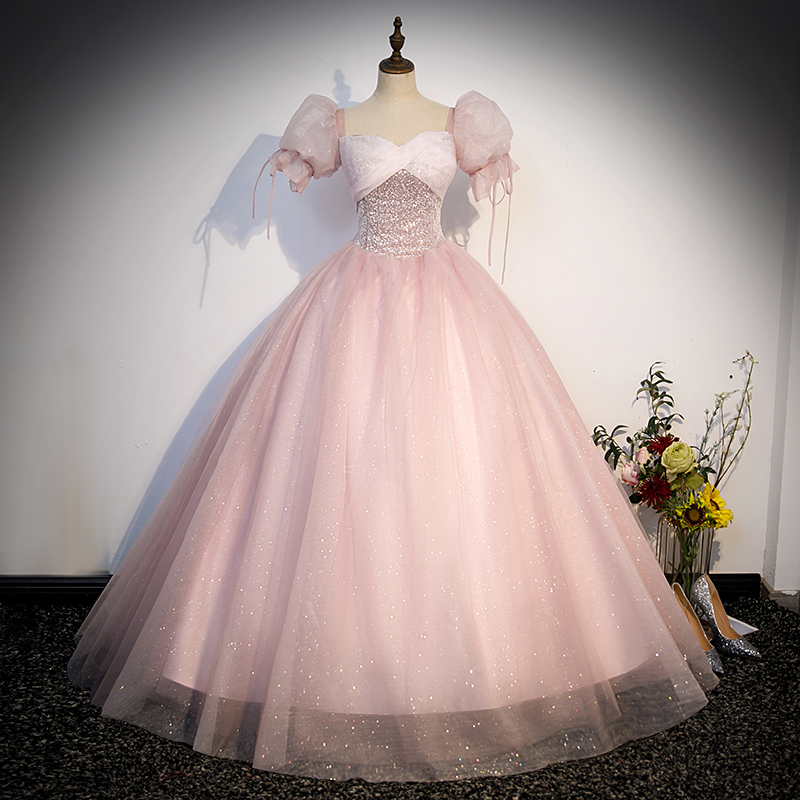Disney Runaway Princess Dress Pink Princess Bride Wedding Toast Dress Stage Performance Solo Wedding Dress Evening Dress