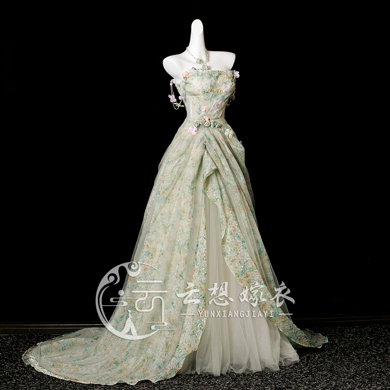 Cloud Dreams Wedding Dress《Green Jade》25 New Product Princess Dress Strapless Dress Music Exam Piano Vocal Birthday Dress for Women