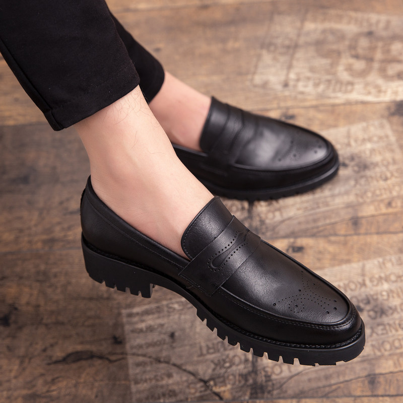 Fall Block Flower Man's Shoes British Han Edition of Round Tide Shoes Black Footwear Men's Leisure Leather Shoes