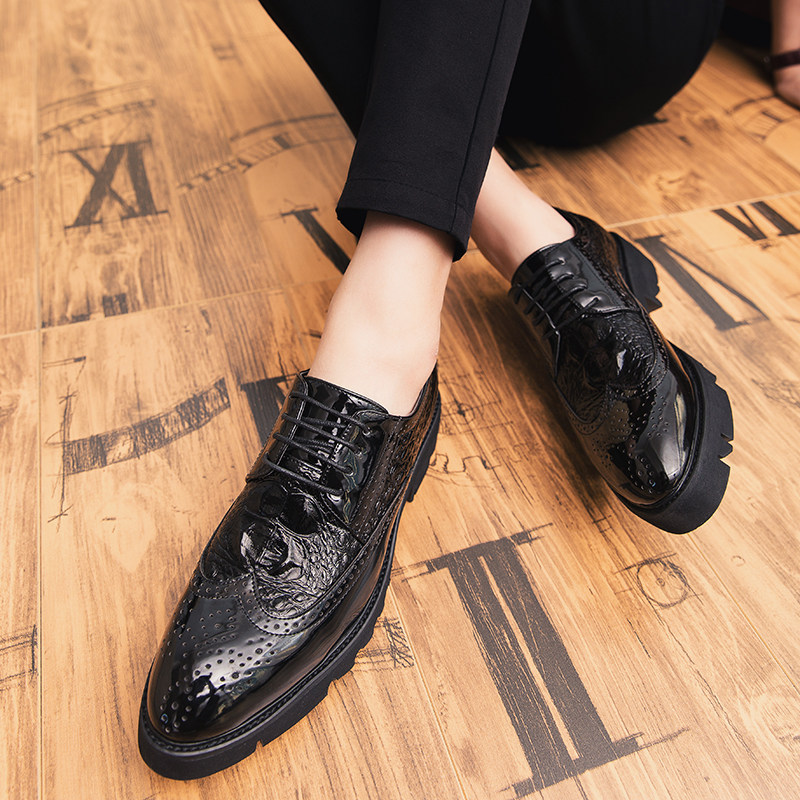 Brock Business Fashion Leather Shoes Men's Inn Baroque Carved Flowers Casual Thick Bottoms Heightening Men's Shoes Groom Wedding Shoes