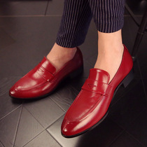 Leather shoe mens pointy nightclub Korean version trendy youth hair style division red shoes business casual wedding shoes mens small leather shoes