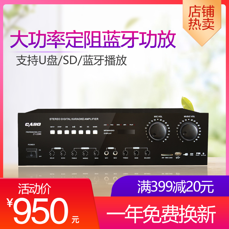 Karaoke Amplifier U Disk Bluetooth Amplifier Stereo Amplifier 2*200W High Power Professional Fixed Resistance Amplifier
