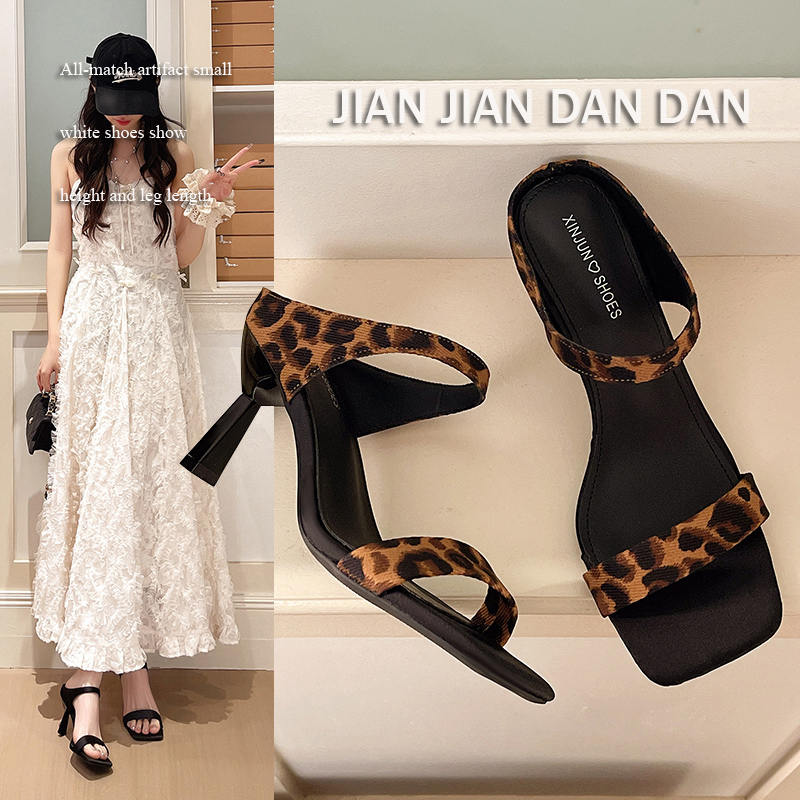 Leopard Print Square Toe Slip-On Sandals for Women, Summer 2026 New Style, Stiletto High Heels, Slip-On Slippers for Women Leopard Print Square Toe Slip-On Sandals for Women, Summer 2026 New Style, Stiletto High Heels, Slip-On Slippers for Women