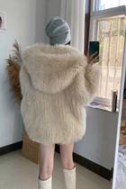 Imported fox fur double-sided weaving extended hood middle long winter fur coat young