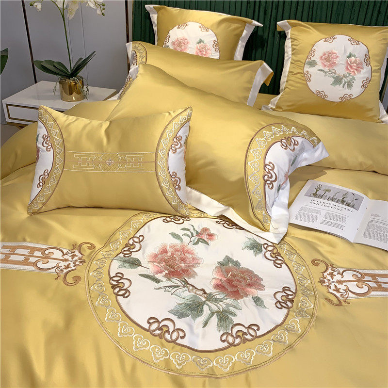 Chinese goon satin embroidery full cotton four sets of Chinese wind pure cotton linen quilt cover national wind ice silk new bed supplies-Taobao