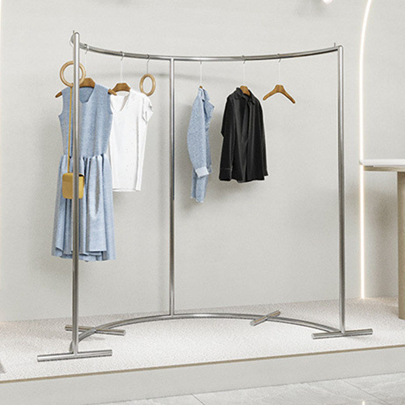 Simple clothing store in the island rack arc floor stainless steel creative women's clothing store semi-circular clothes shelf display rack