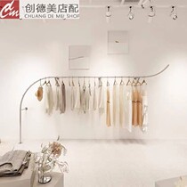 Clothing Store Display Rack Upper Wall Display Rack Womens Clothing Store Shelf Hanging Clothes Pole Mesh Red Stainless Steel Wire Drawing Silver Shelf