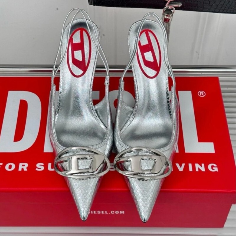 Trendy Silver High Heels 2026 Metal Buckle Snake Pattern Sexy Stiletto Heels to Match Skirts Pointed Toe Runway Closed-Toe Sandals for Women