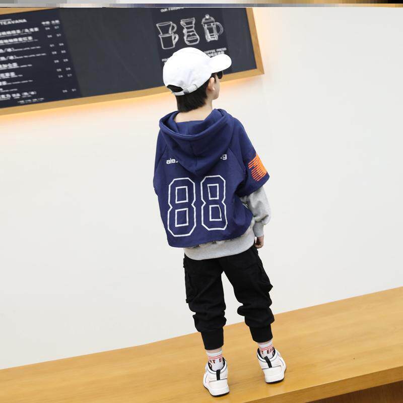 Boy not even cap sweatshirt Spring autumn dress Long sleeves with cap CUHK Boy boys loose hooded sweatshirt fake two Fried Street Tide 