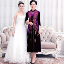 Noble Wedding Mom Gown Fall Gold Velvet Improved Qipao Woman Middle Sleeve Happy Mother-in-law Mother-in-law Wedding Dresses