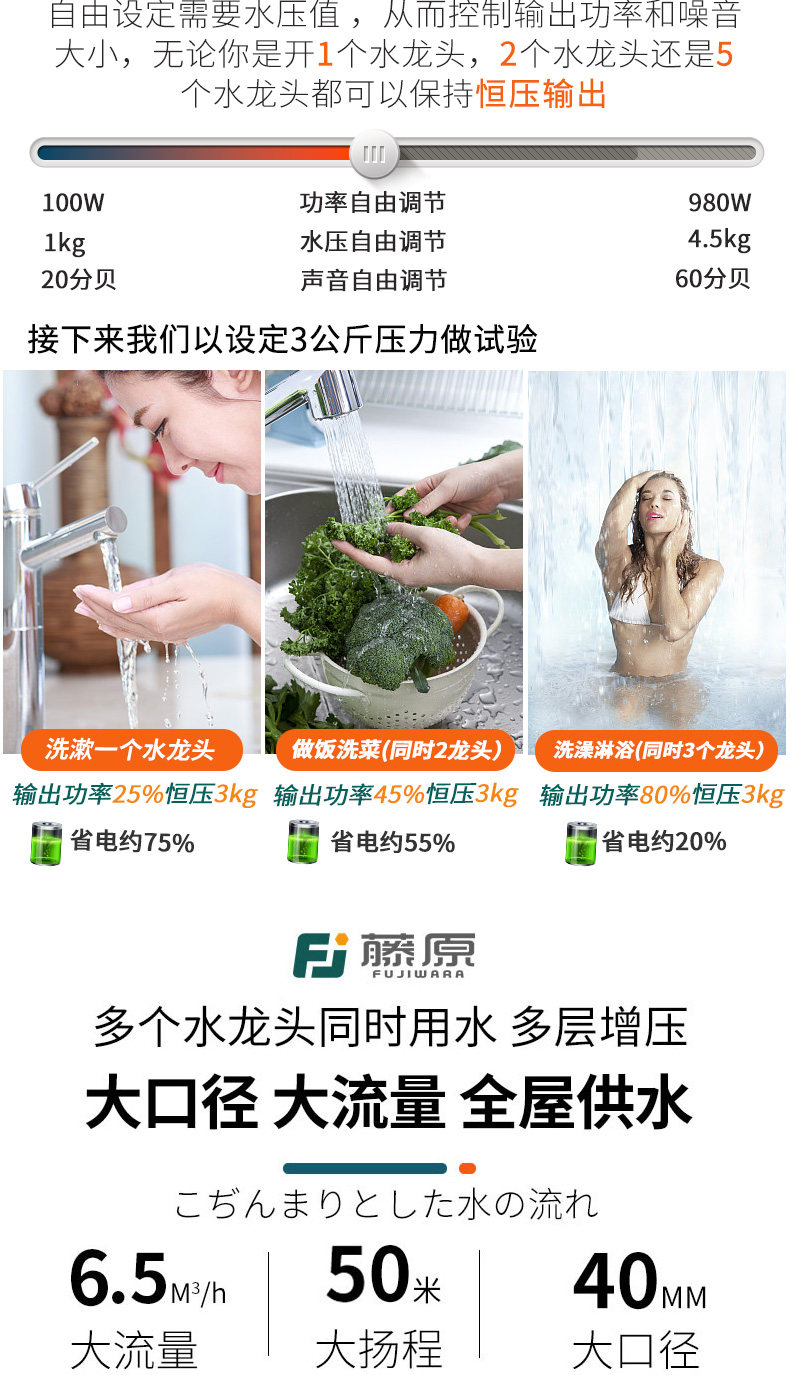 Бустерный насос 藤原不锈钢变频恒压增压泵家用自来水全自动静音加压泵自吸抽水泵 Fujiwara