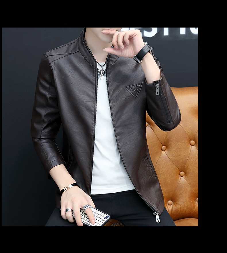 Playboy leather nam mùa thu đứng cổ áo Slim phiên bản Hàn Quốc của xu hướng đẹp trai áo khoác da pu giản dị mùa xuân và áo khoác nam mùa thu quần áo lông thú
