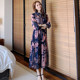 2022 summer new Korean version of the goddess fan temperament shirt long skirt waist retro printing pleated large swing dress