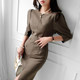 2022 autumn new Korean style temperament slim mid-length high-end women's professional dress with waist slit and three-quarter sleeves