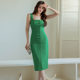 Sling green dress commuting slim single-breasted royal sister fan temperament vest long skirt female summer 2023 new