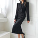 Suit fake two-piece skirt high-end sense royal sister style autumn and winter commuting women's dress light and mature long black dress