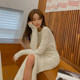 Knitted dress with coat temperament round neck pullover hemp pattern waist slit knee long sweater skirt