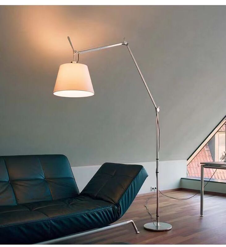 Fishing Lamp with Double Swing Arms, Adjustable Fabric Folding Floor Lamp, Retro Living Room Minimalist Office Study Standing Desk Lamp