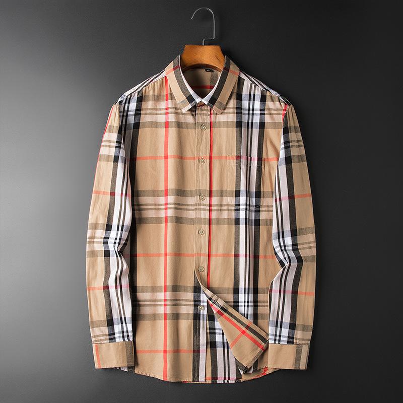 2025年春秋新作メンズ長袖カジュアルスリムチェックシャツメンズビジネスノーアイロンチェックシャツトレンドブランド