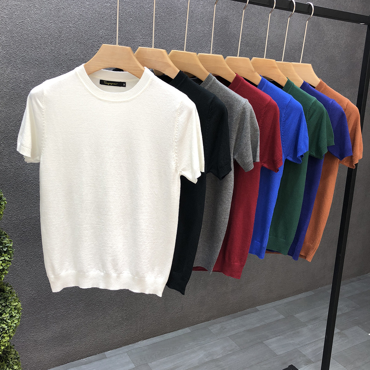 2021 new knitted short-sleeved t-shirt men's sweater trend handsome inner tie base shirt men's half-sleeve sweater